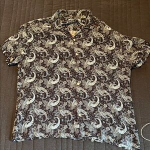 Jack and Jones Black Paisley-Print Short Sleeve Button-Down